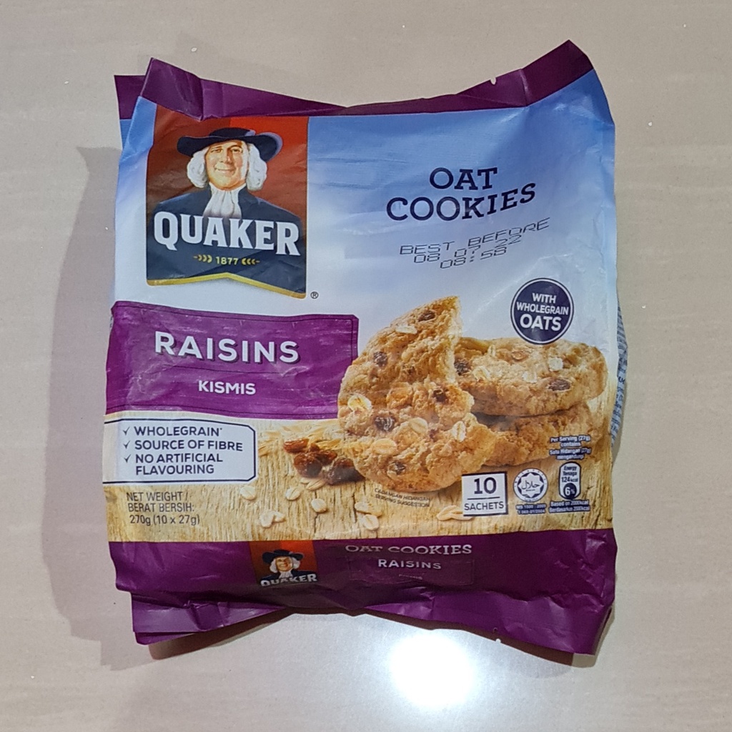 Quaker Oat Cookies With Wholegrain Oats Raisins Kismis / Coklat 10 x 27 Gram