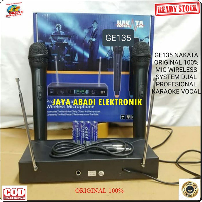 G135 ORIGINAL MIC NAKATA SEPASANG KARAOKE MIKROPHONE WIRELESS DAOBLE DUAL MIC PRO SUARA AUDIO SOUND SISTEM PROFESIONAL PANGGUNG DJ STUDIO 2 CHANNEL BISA DIPAKAI KESEGALA ALAT AUDIO YANG PENTING LUBANG JEKNYA SAMA MENGGUNAKAN BATERAI A2