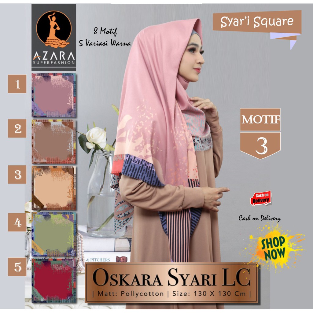 Jilbab Segi Empat Oskara Syari Laser Cut Motif 3 by Azara Scarf - Ecer