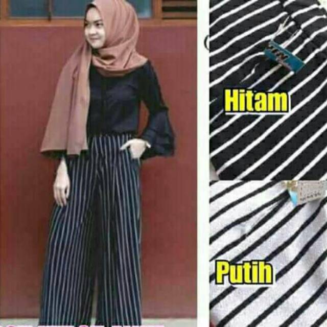 Celana kulot salur garis hitam putih murah