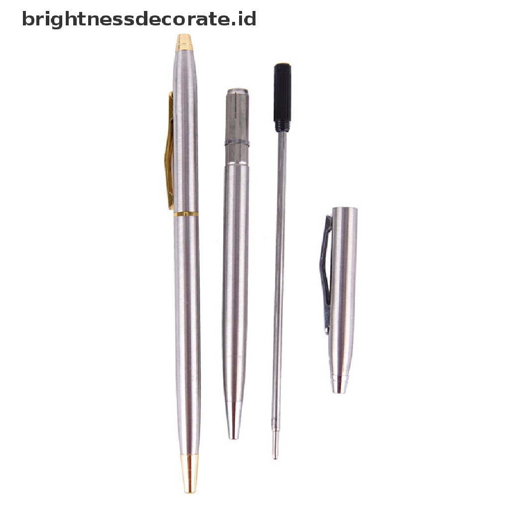 1 Pc Pena Ballpoint Bahan Stainless Steel Metal Model Putar