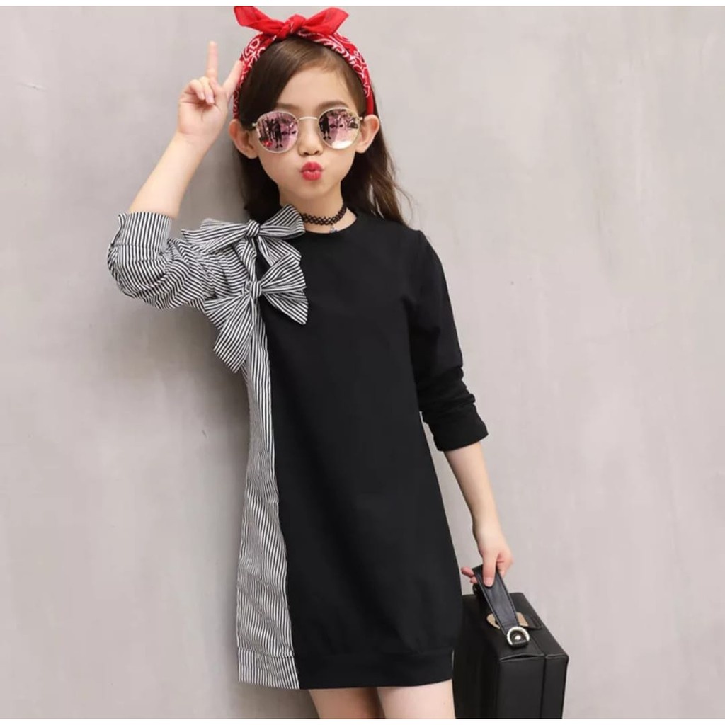 INV - DRESS KIDS CM SALUR RIBBON / BLACK / NAVY / TERBARU