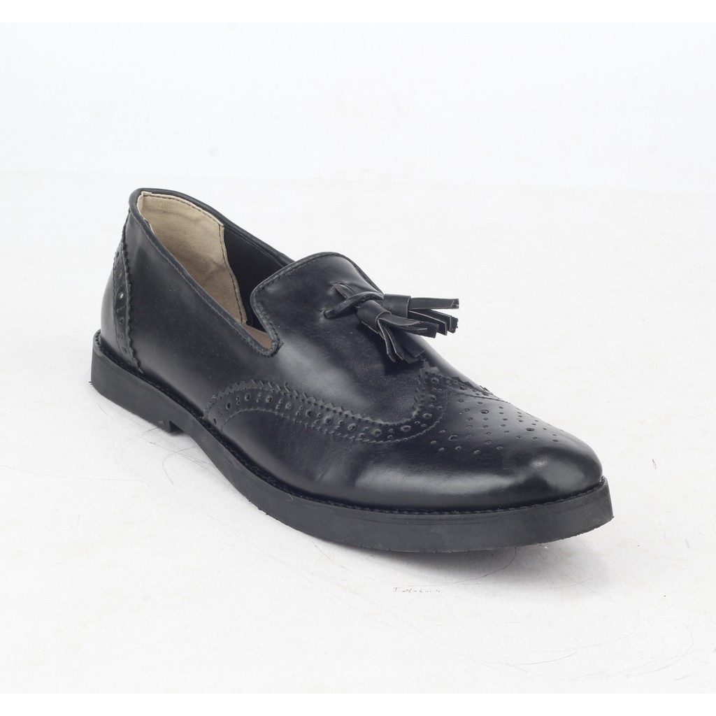 Tomio Black | Sepatu Hitam Tanpa Tali Loafers Pria Casual Kerja Formal Kantor Laki | FORIND x Giant