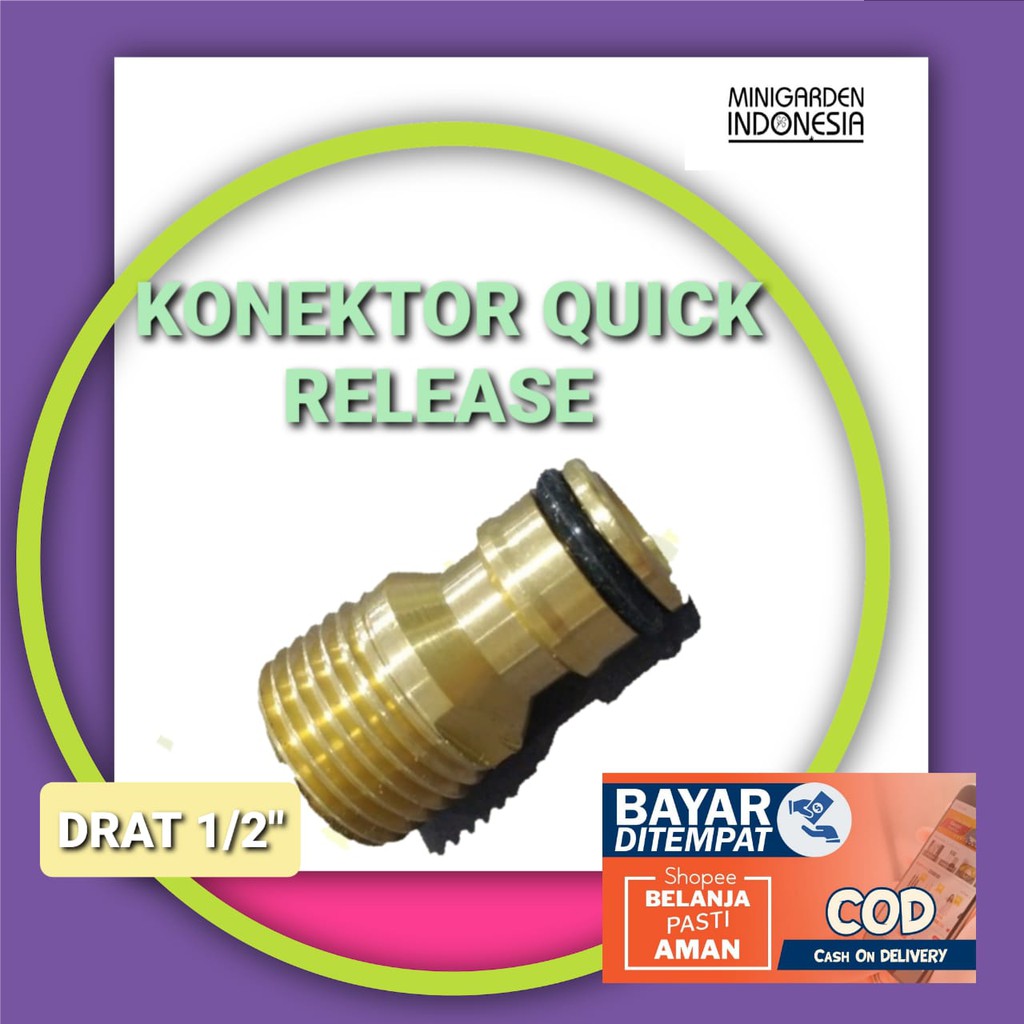 KONEKTOR DRAT 1/2 INCH KUNINGAN KE QUICK RELEASE alat irigasi taman fertigasi selang pompa dc