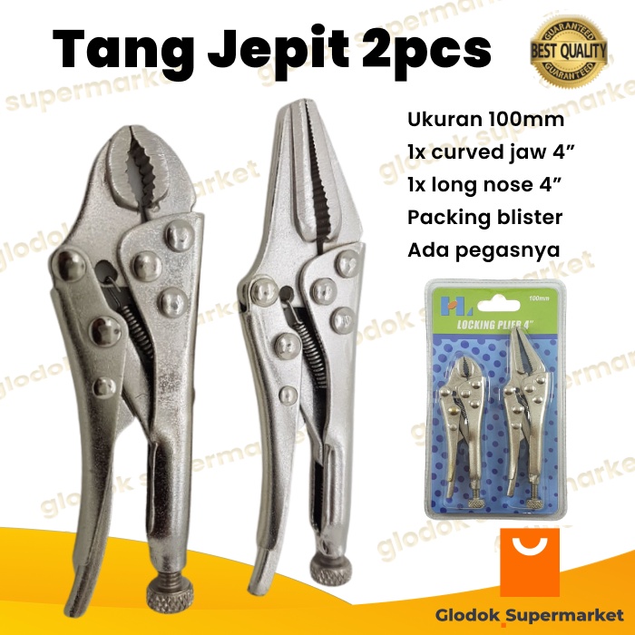 Tang Jepit Buaya 2pcs 100mm Set Mini Locking Pliers 4inch Curved Long Nose 2 pcs