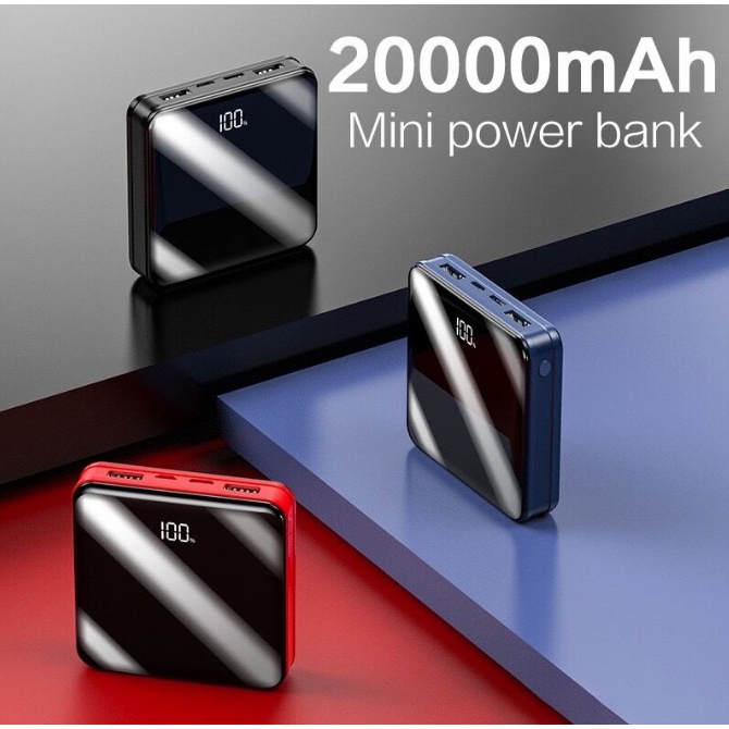 Powerbank Mini 5in1 Fast Charging 20.000 mAH Built in Cable Portable with LED Display Dual USB Digital