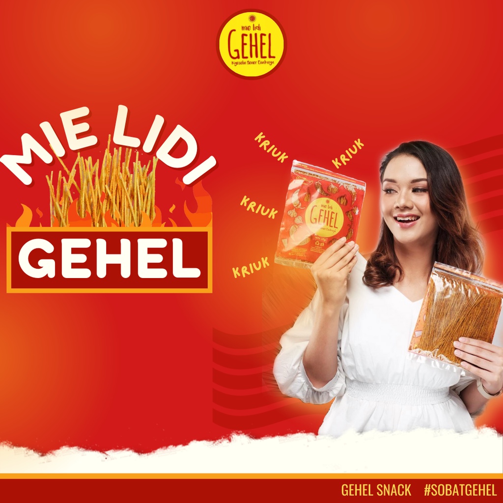 Gehel Snack Mie Lidi Terenak Lezat Asin Gurih Extra Pedas Jeruk Isi 125gr
