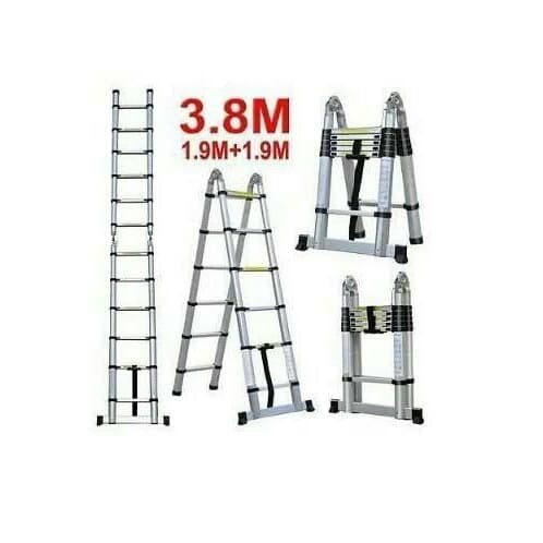 Tangga Lipat Aluminium Double / Double Telescopic BLACKFOOT 3.8M/Tangga Lipat Aluminium Double Telescopic1.9+1.9 = 3.8