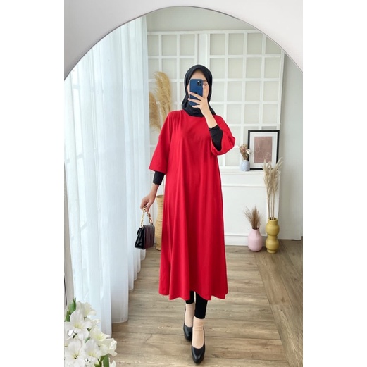 MENDY DRESS BASIC OVERSIZED PANJANG LONG KAOS DRESS TSHIRT POLOS KATUN KAOS TUNIK SIMPLE KOREAN