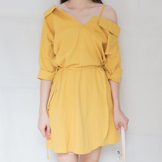 Jual Korean Mustard Dress / dress korea Shopee Indonesia