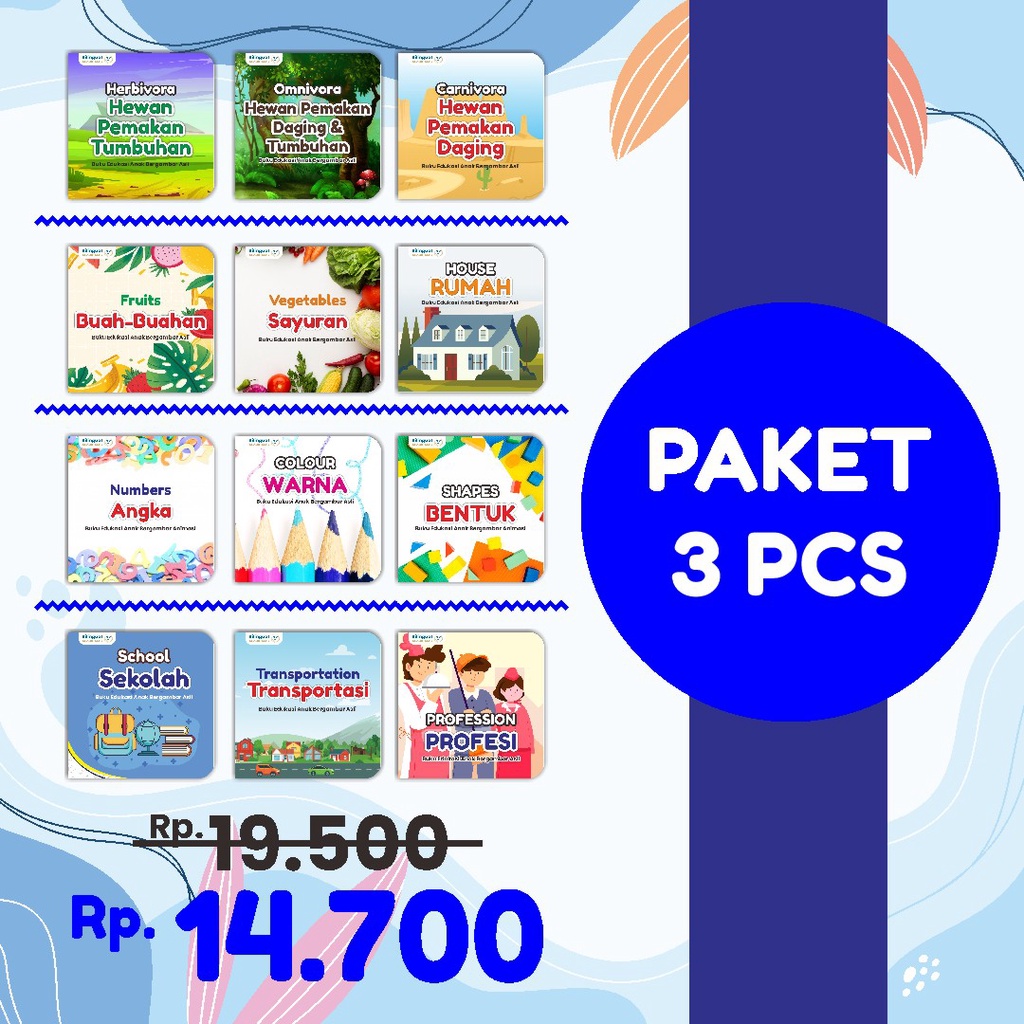 PAKET 3 PCS BUKU MINI BOOK PENGENALAN PENGETAHUAN BILINGUAL ANIMASI EDUKASI ANAK BAYI PAUD