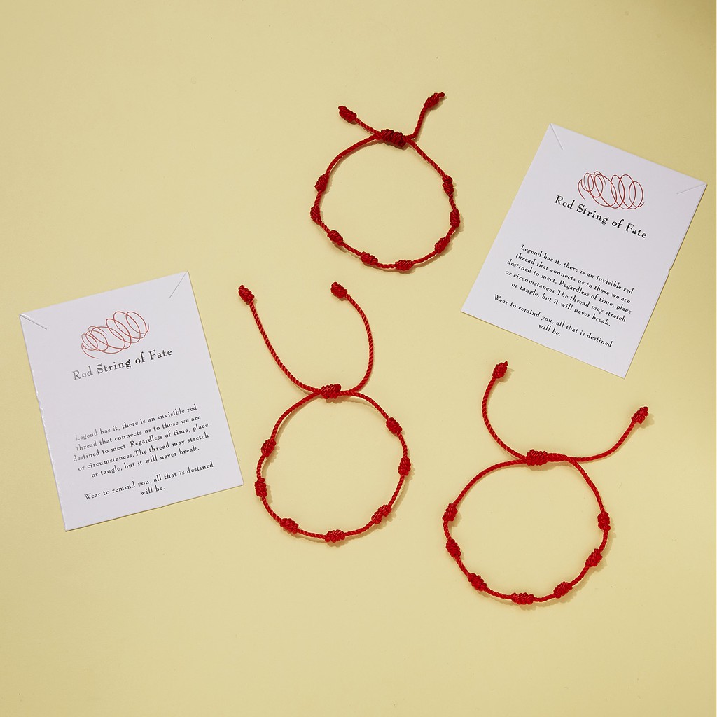 Red string of fate 7 knot red string lucky friendship woven adjustable paper card bracelet