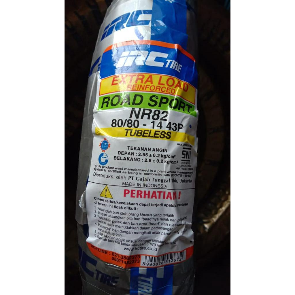 IRC NR 82 80 / 80 - 14  ban motor matic honda beat fino mio TUBELESS free pentil ORIGINAL BARU