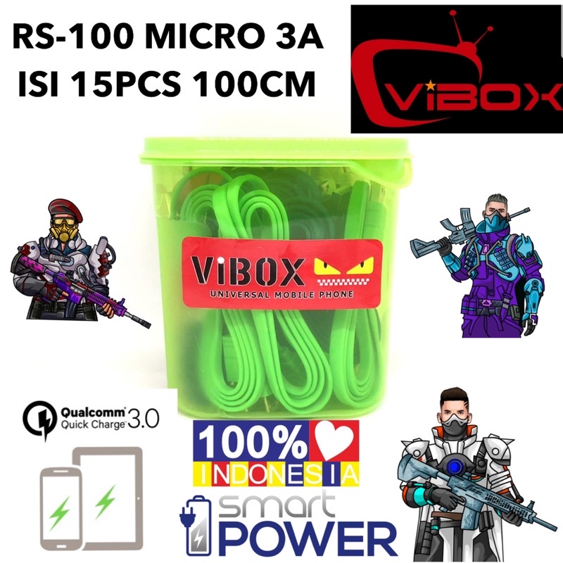 {isi 15pcs} kabel data toples cantik vibox rs-100 micro 1meter original kabel charger micro RS100 for android smartphone