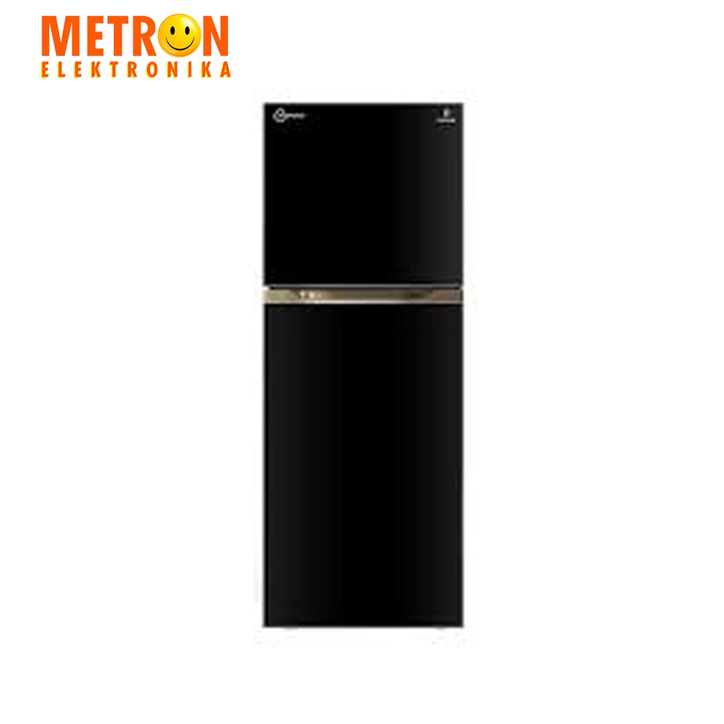 POLYTRON PRM 495 X INVERTER KULKAS 2 PINTU 350 LITER VAKUM COMPARTEMEN / BLACK GLASS DOOR / PRM495X