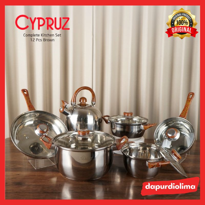 Cyprus Complete Kitchen Set 12 Pcs Brown Panci Stainless Steel