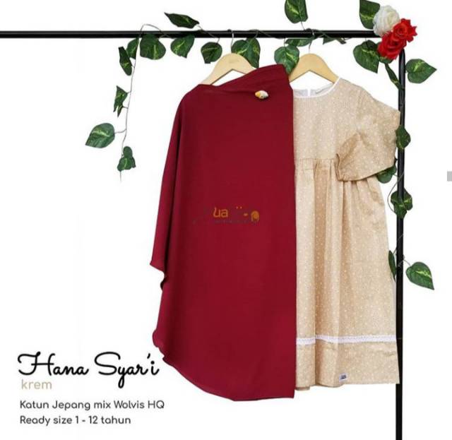 Gamis anak perempuan muslim set hijab bahan katun jepang motif polos usia 1-12 tahun