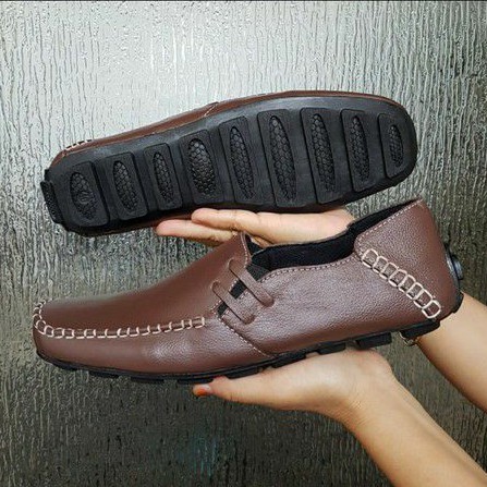 Slip on pria kulit asli sepatu selop casual formal slop laki murah antislip kasual Warna Hitam dan Cokelat