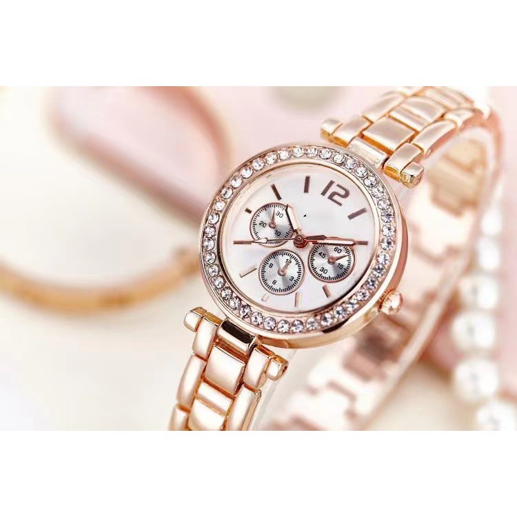 COD Jam Tangan  Fashion Wanita jam Rantai Strap Emas Silver Dial Logam Fashion G15