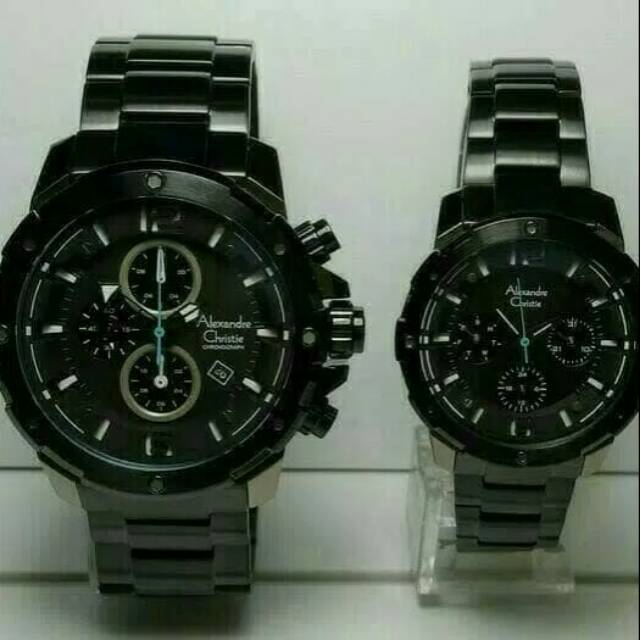 JAM TANGAN COUPLE ALEXANDRE CHRISTIE AC 6410 PASANGAN BLACK JARUM BIRU