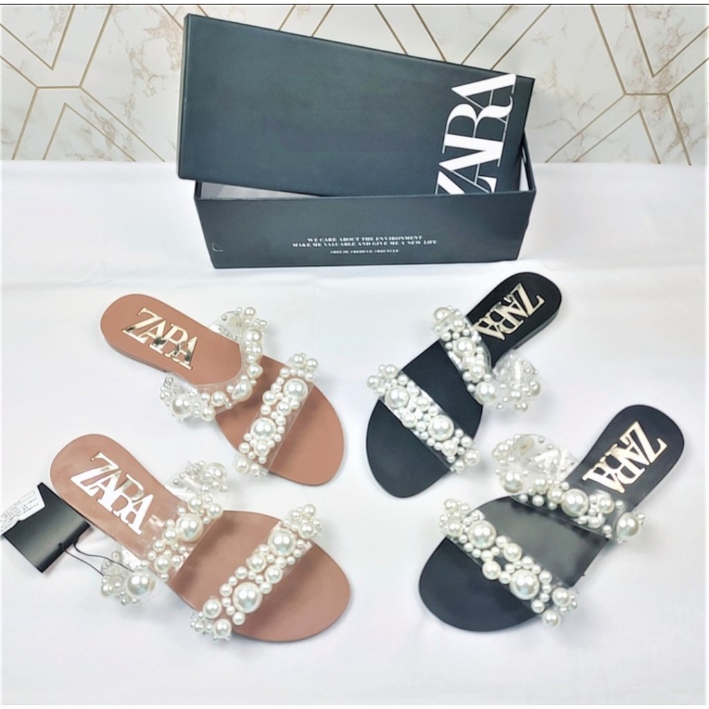 Zara pearl flat double strap sandal