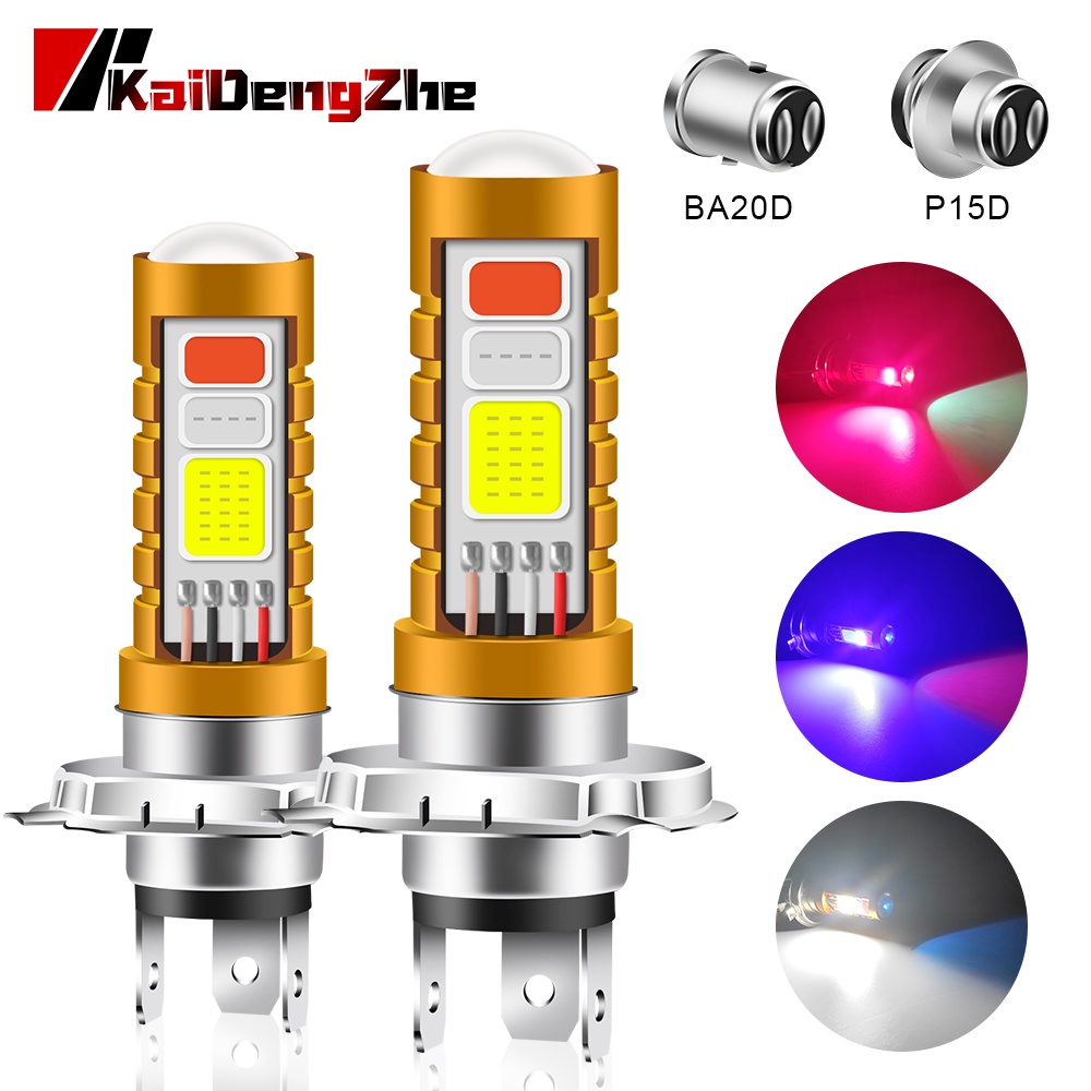 1pc Lampu Depan LED P15D H4 H6 BA20D Hi / Lo Beam 3 Warna Untuk Motor / Skuter