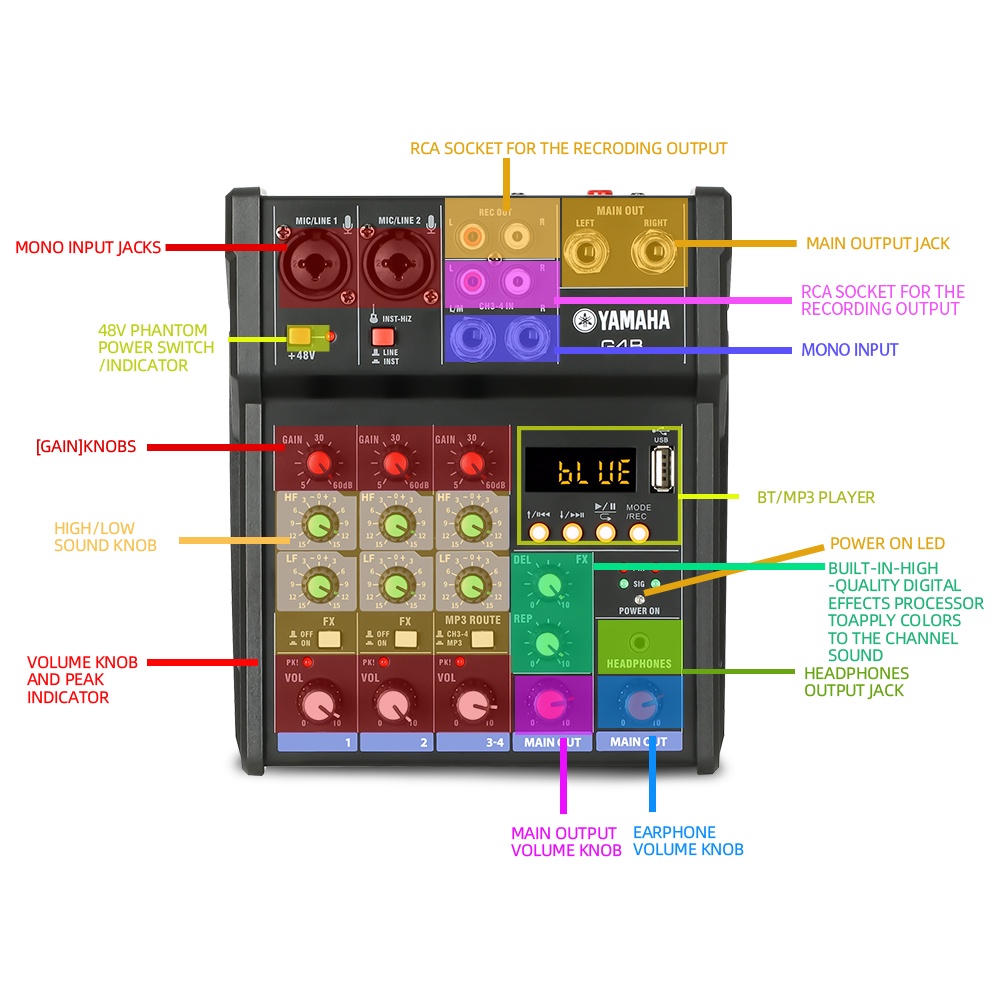 AUDIO MIXER  G4 SBLUETOOTH,USB,RECORD,SOUNDCARD,REVERB Mixer audio saluran 4