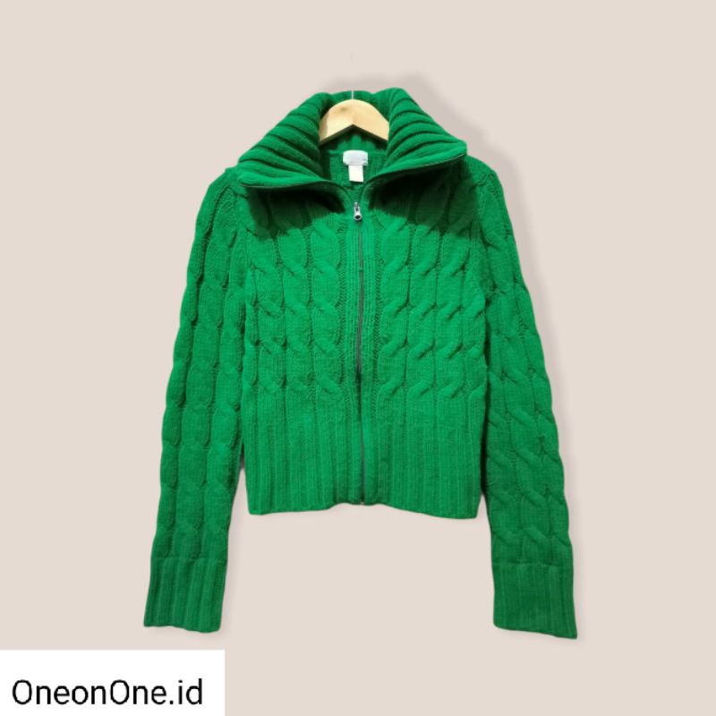 Sweater jaket rajut ARIZONA kepang hijau crop preloved bekas thrift