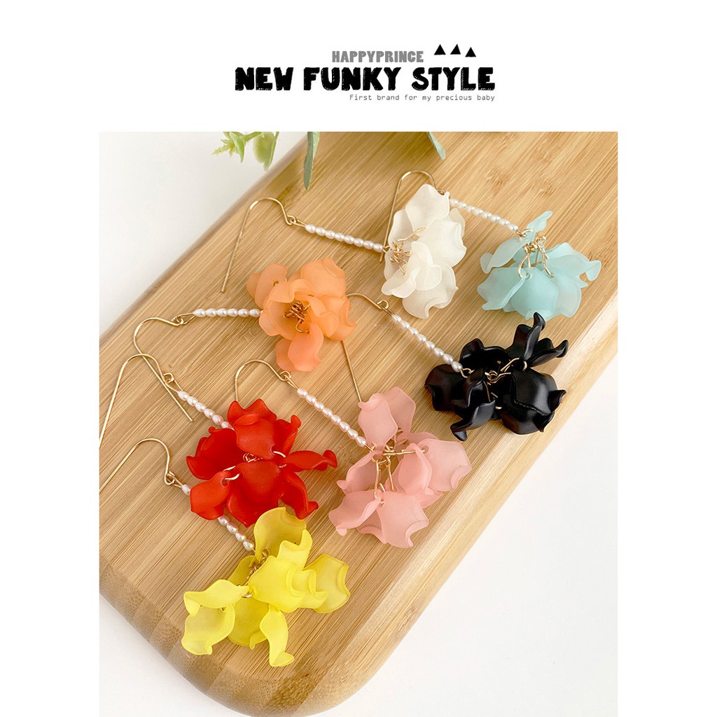 LRC Anting Tusuk Fashion Alloy Pearl Resin Flower Earrings F95609