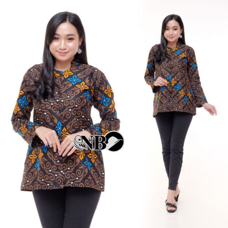 Batik wanita ASJ SA HRB026 Kenongo Kemeja Tosca Pendek-Bl bintang biru