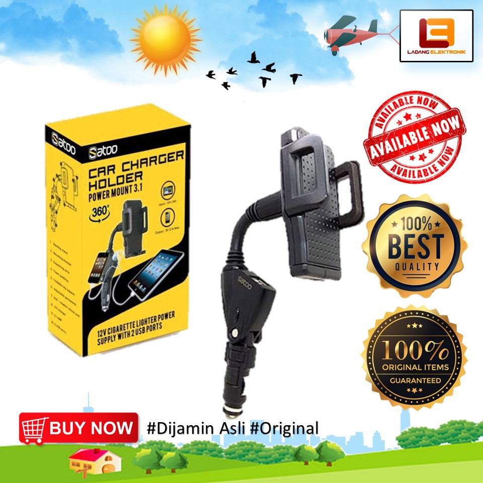 SATOO Car Charger Holder Power Mount 3.1 With Dual USB Port