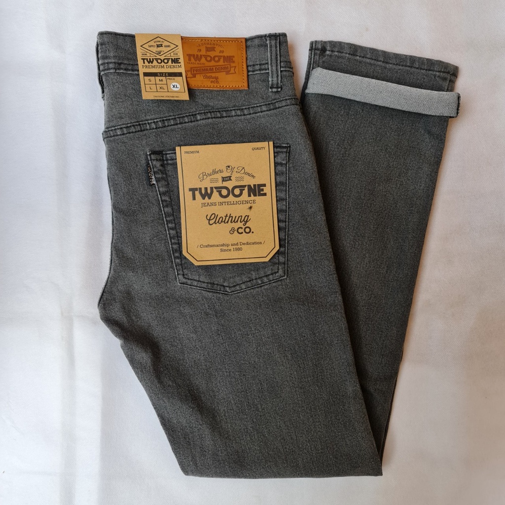 TWO ONE Celana Jeans Pria Panjang Slim Fit Stretch Denim