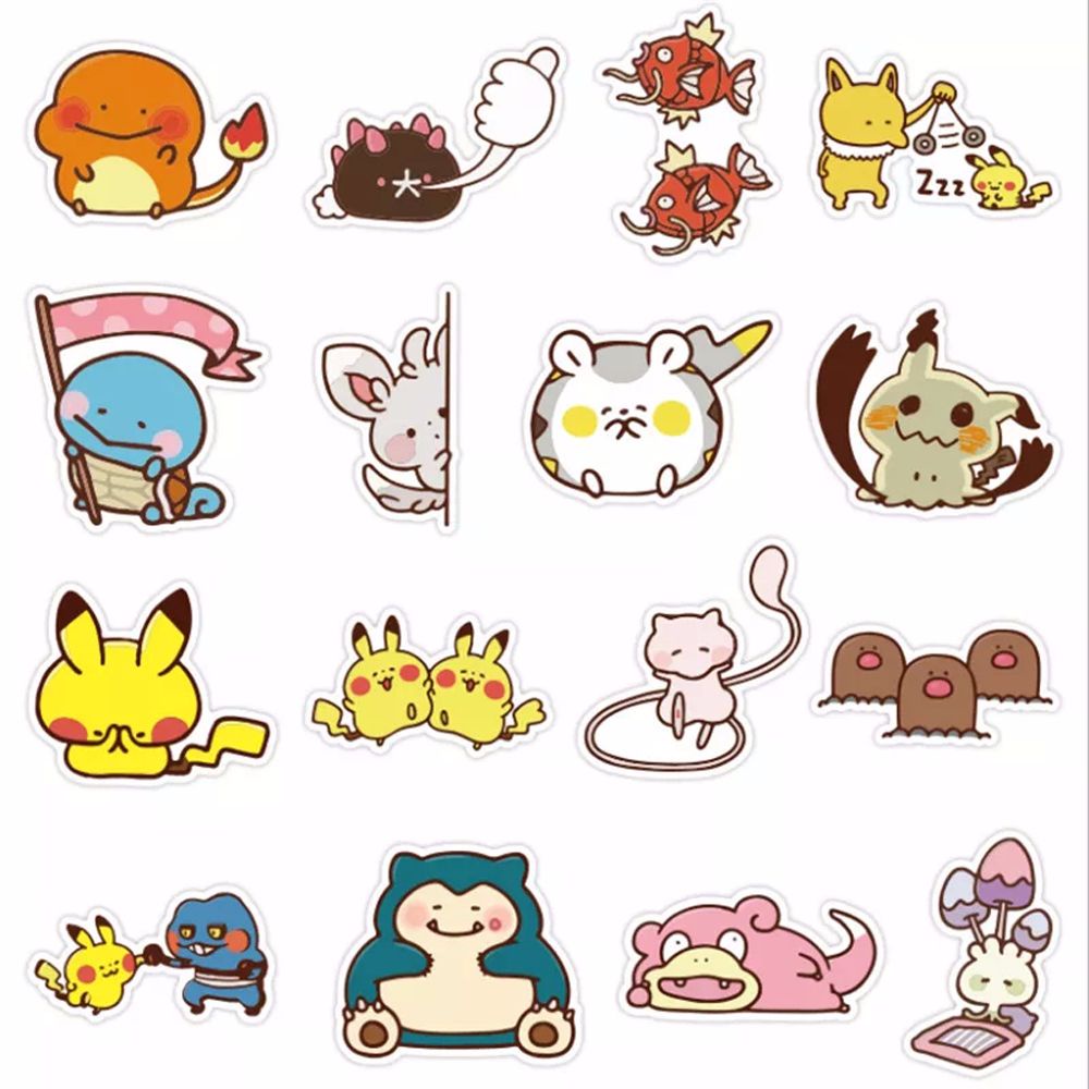 QUINTON 38pcs/set Pikachu Stickers Guitar Decoration Mobile Phone Sticker Graffiti Sticker Cute Waterproof Cartoon  Stickers Suitcase Decoration Anime Q Version Pokemon