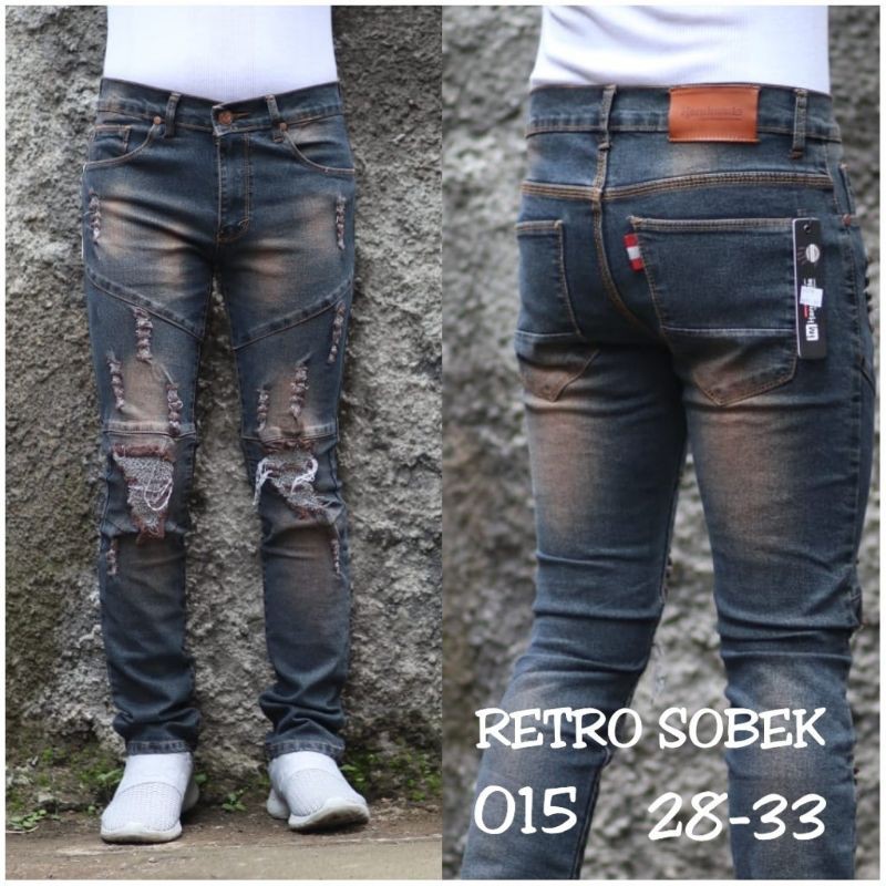 Celana Sobek Pria Robek Ripped Model Slim Fit Skinny Denim Terbaru