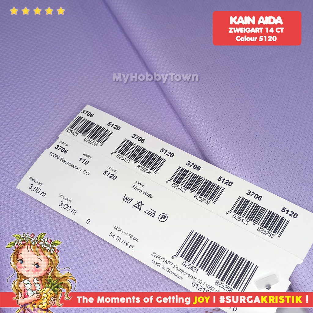 Kain Sulam Kristik Strimin Stern Aida 14ct Zweigart Art 3706 - 5120 Lavender Ungu Purple