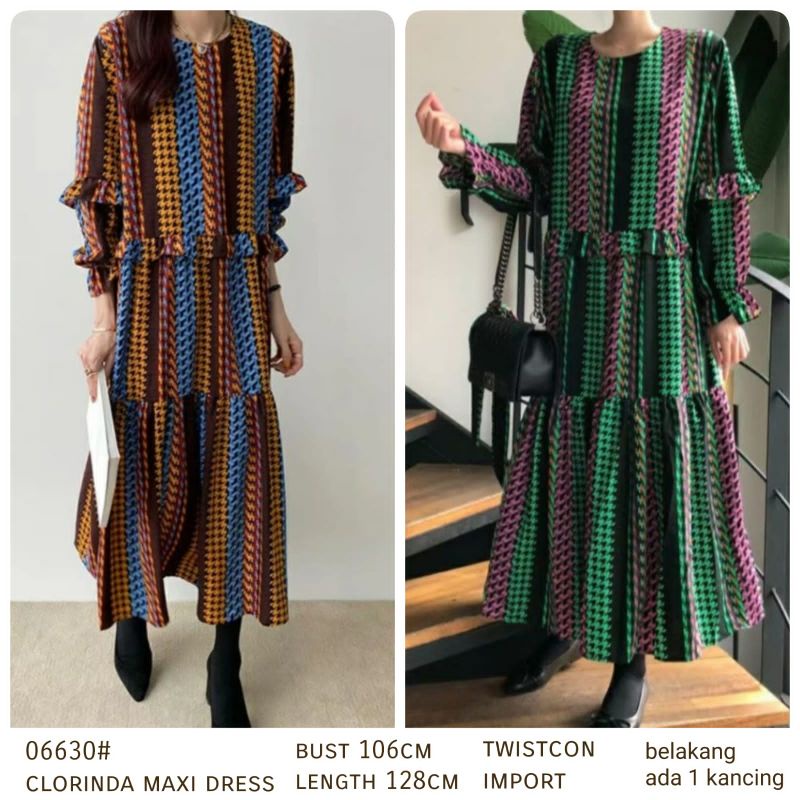 MDLV ~ 06630# Clorinda Maxi Dress Houndstooth Ombre Dress Maxi Premium Import