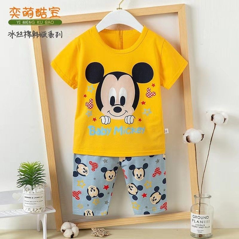 kubao 3 stel baju anak import harian. Celana selutut. Gambar mickey stelan anak import