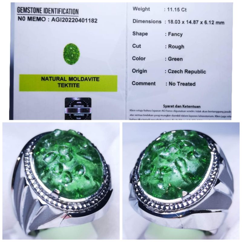 Natural Batu Cincin Green MOLDAVITE TEKTITE Meteor