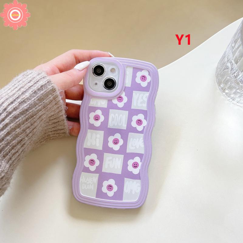 Ins Korea Cute Smiley Flower Case Oppo A17 A95 A55 A3s A16K A96 A15 A17k A16 A57 2022 A9 A5 2020 A54 A1K Reno 5 6 7 8 4F 4Lite A74 A76 A12 A15s A7 A5s F9 A16E A53 A16s A12E A52