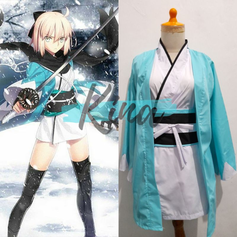 [Fullset] Saber Okita Yukata Haori Obi Cosplay costume anime