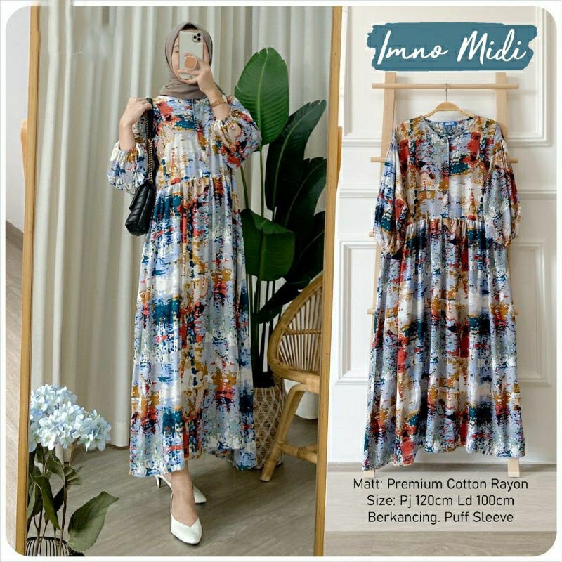 IMNO MIDI DRESS / MIDI DRESS RAYON VISCOSE MOTIF TERBARU / MIDI DRESS JUMBO BUSUI / MIDI DRESS RAYON