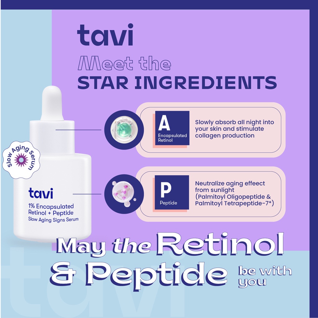 TAVI 1% Encapsulated Retinol + Peptide Slow Aging Signs Serum 30 ml - RETINOL Serum Tavi 1% BPOM