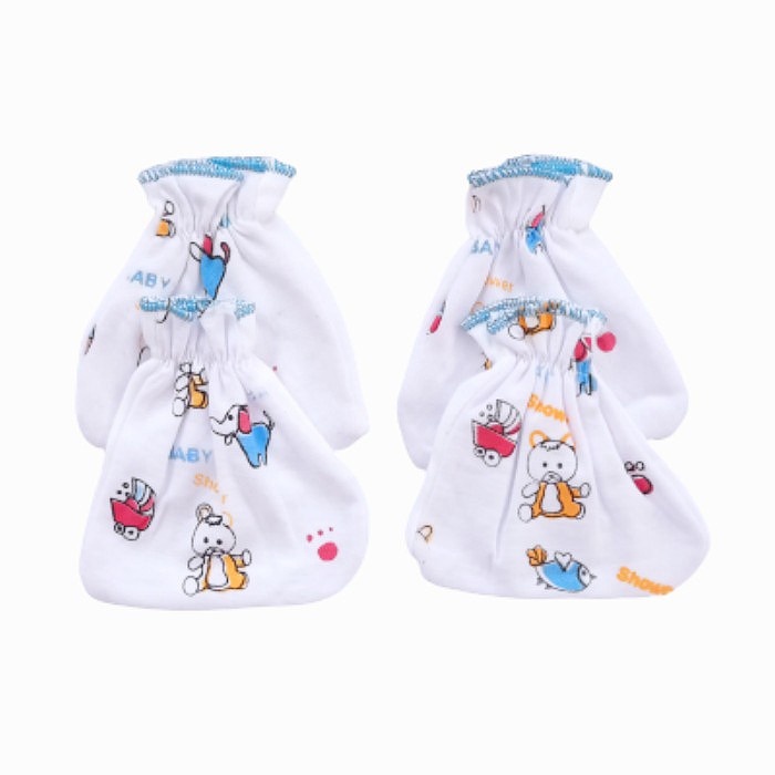 Sarung Tangan Bayi Print Putih Cotton