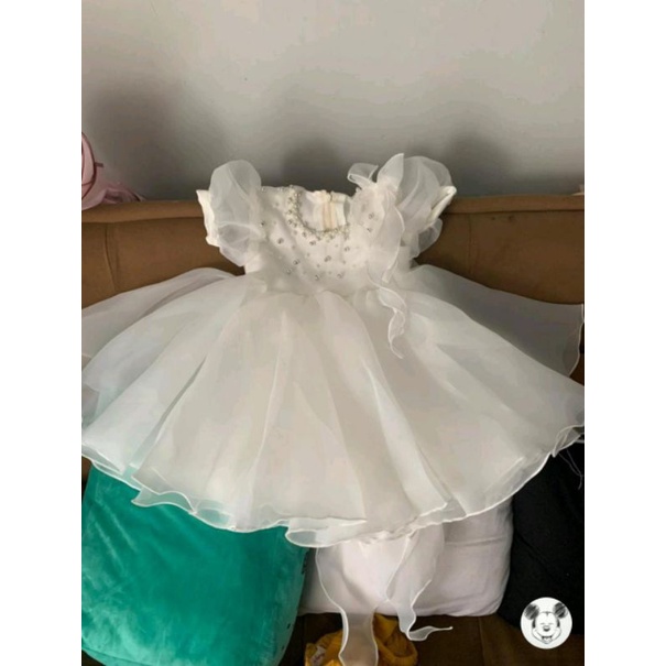 Gaun bayi putih organza premium handmade