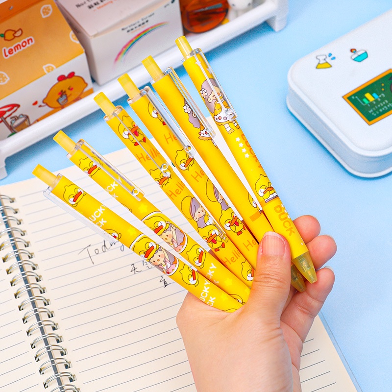 Pulpen Gel 0.5mm Bentuk Bebek Keberuntungan Warna Hitam Untuk Tanda Tangan / Ujian