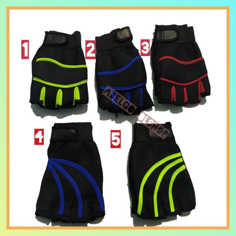 sarung tangan motor pendek lis warna/sarung tangan sepeda gym fitnes