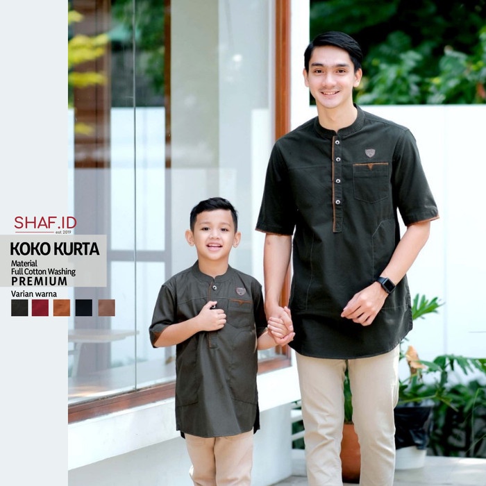baju koko kurta couple ayah anak / kurta pakistan Cople ayah anak - army, Size 6