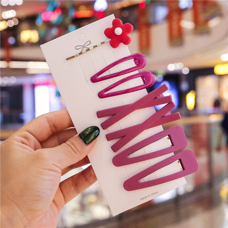 【MHANG】7 Pcs/Jepit Rambut Wanita Bunga Merah Muda Yang Lucu Klip Tetesan Air Berwarna Anak-anak Yang Sederhana Dan Modis