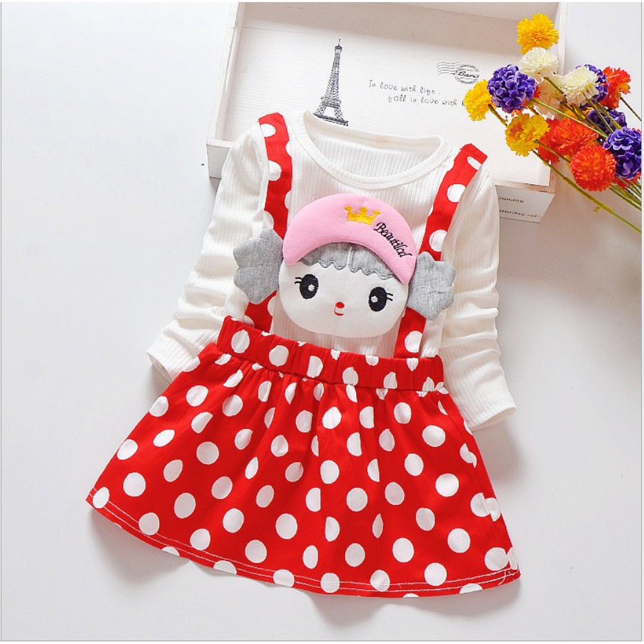 DP93 Dress anak /baju dress anak / pakaian bayi anak  perempuan lengan panjang  model boneka polkadot