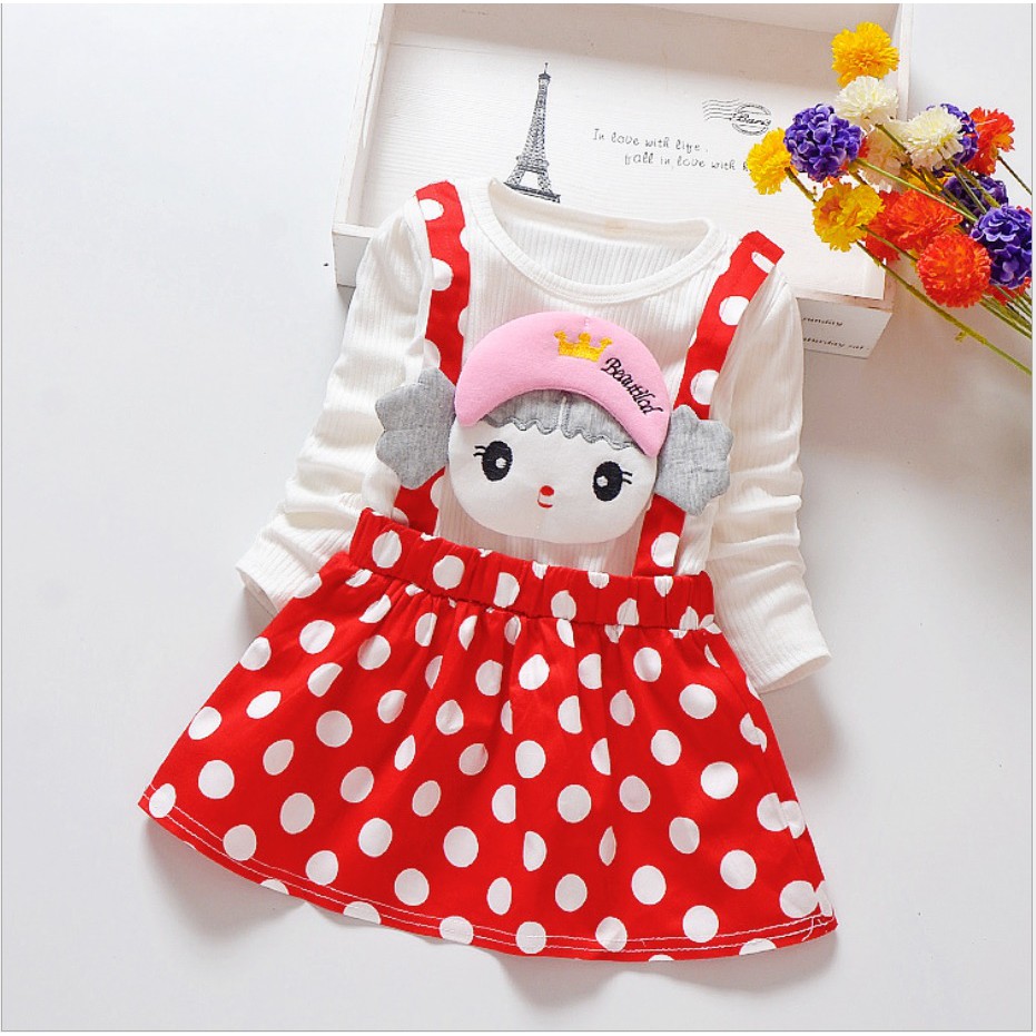 DP93 Dress anak /baju dress anak / pakaian bayi anak  perempuan lengan panjang  model boneka polkadot